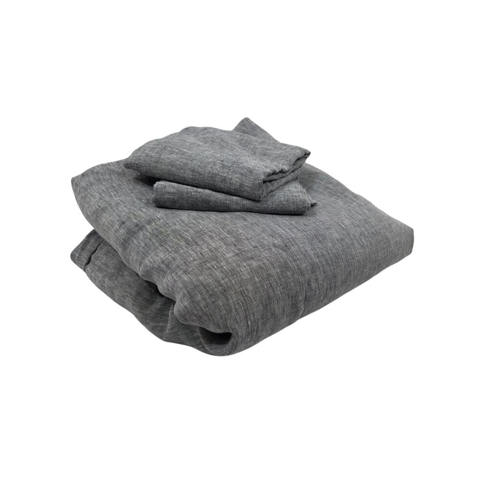 West Elm Belgian Flax Linen Melange Duvet Cover Set Shams King Slate Gray 3 Pc